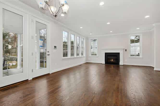 Fireplace, french doors, and room enough to breathe.
