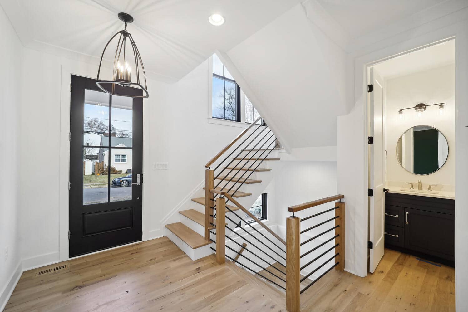 Open railing draws the eye straight up and out.