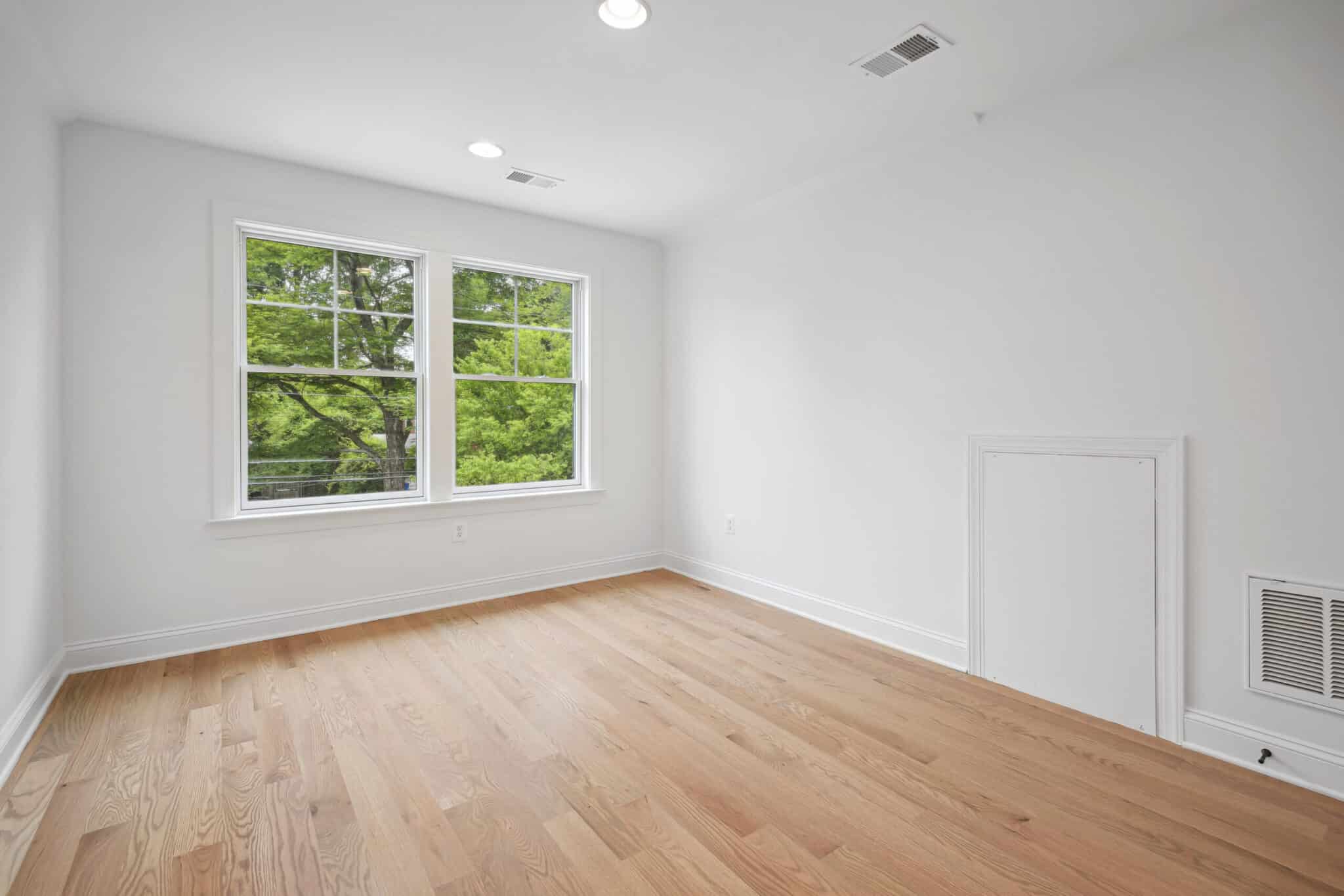 Two windows, one view, treetops held close