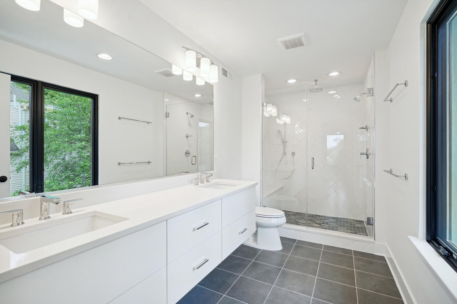 Primary Bath with Full Glass-Enclosed Shower & Spacious without being too big