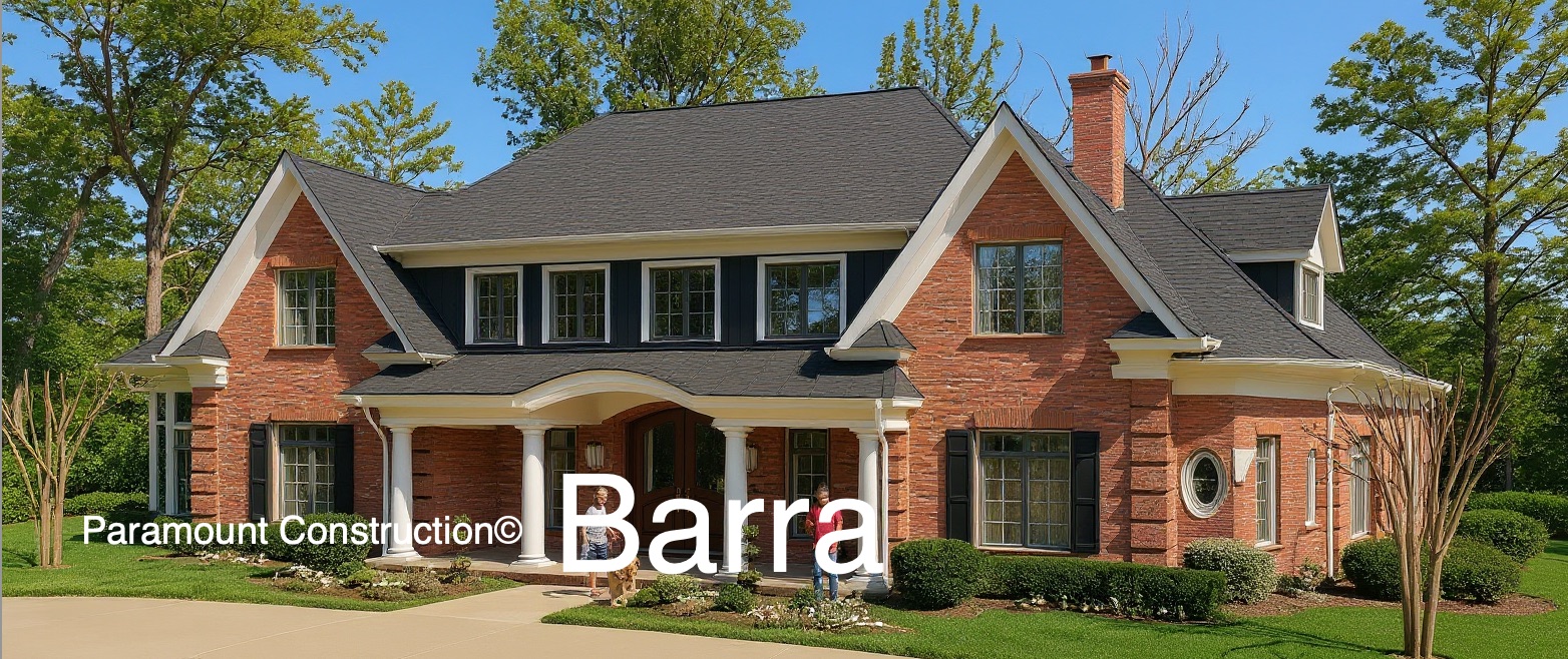 Columns, brick, and a roofline that earns the address