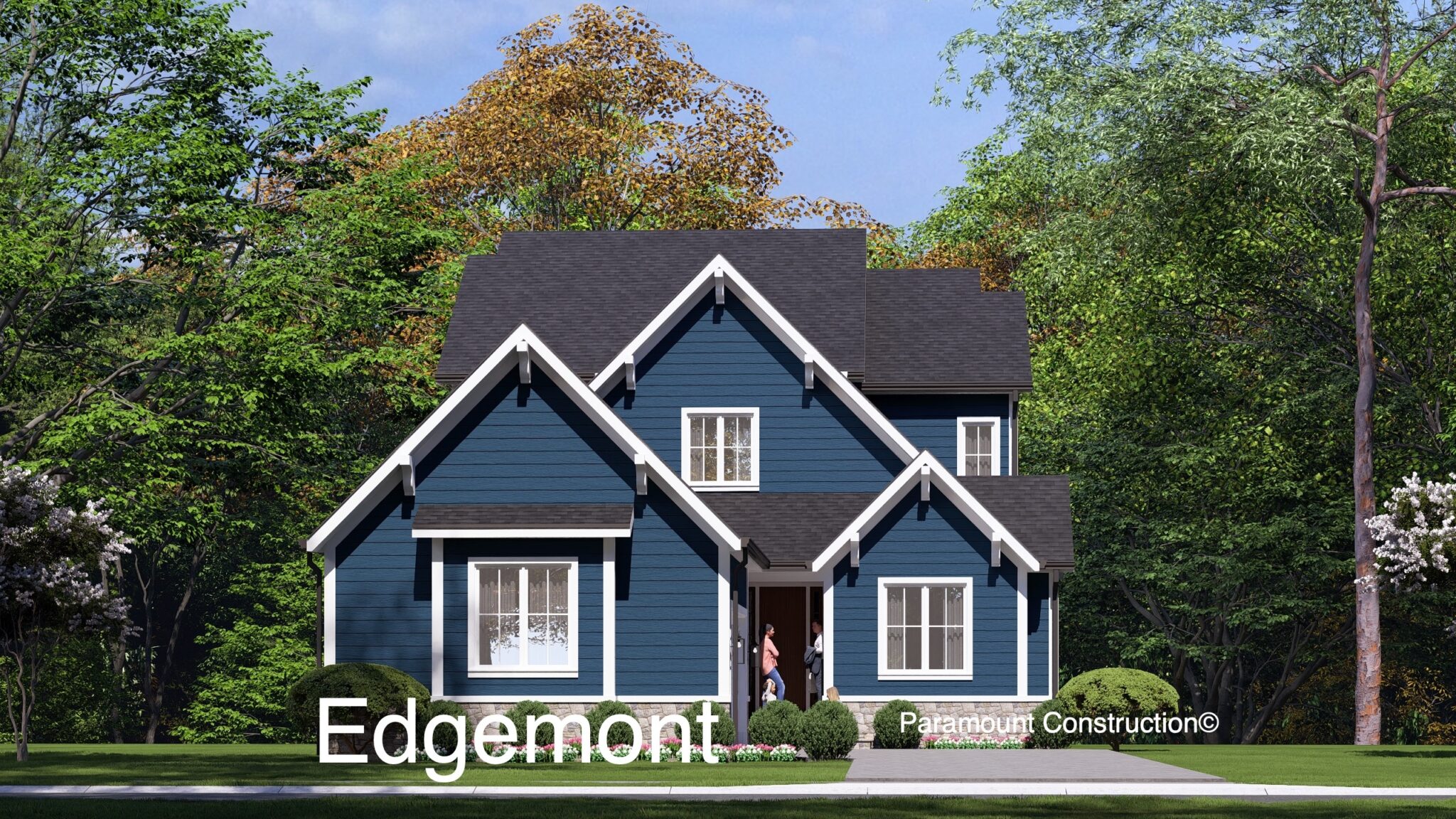 Deep blue exterior with craftsman detail