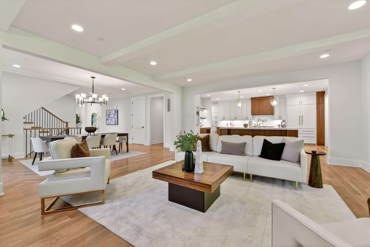 Kitchen, dining, living - one move, no separation.