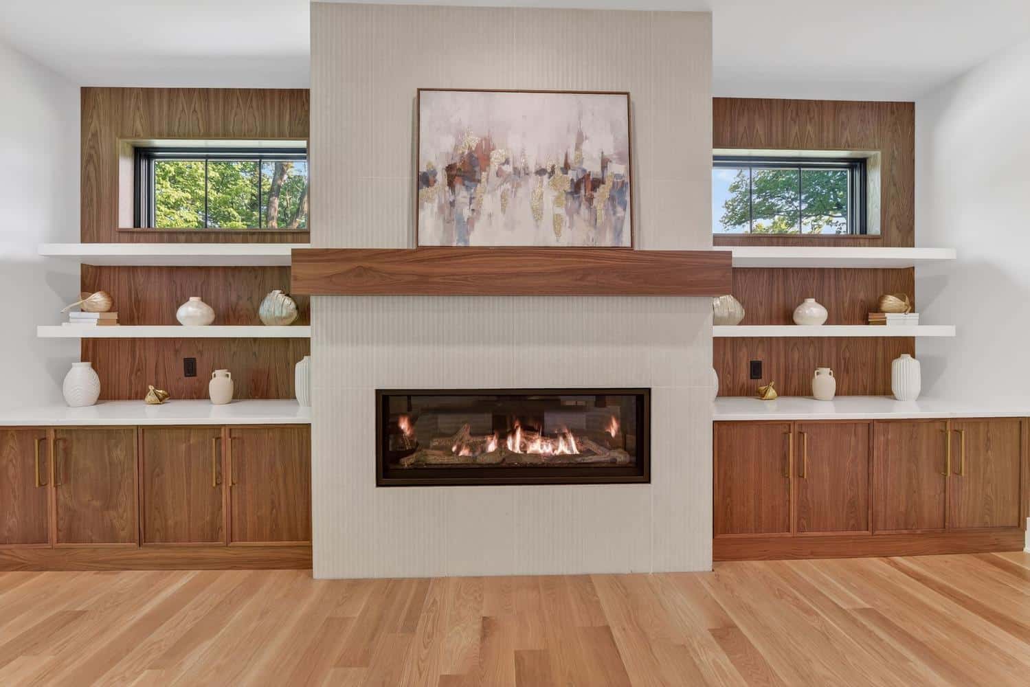 The walnut built-ins that make every other family room feel unfinished.