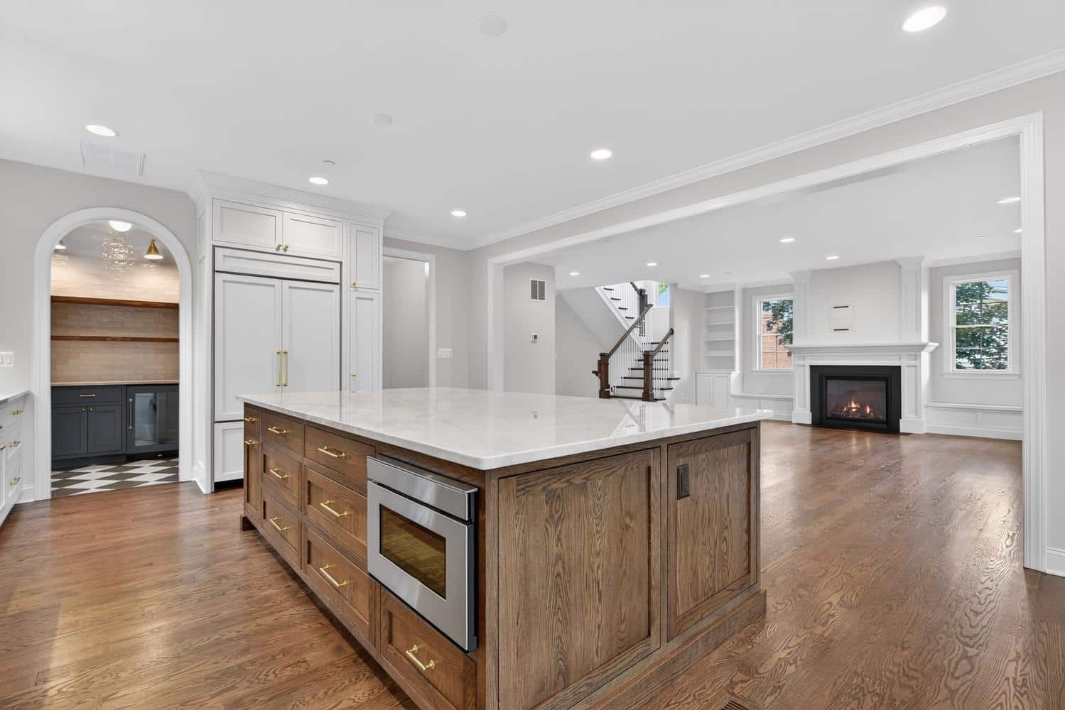 Island to fireplace, no walls between