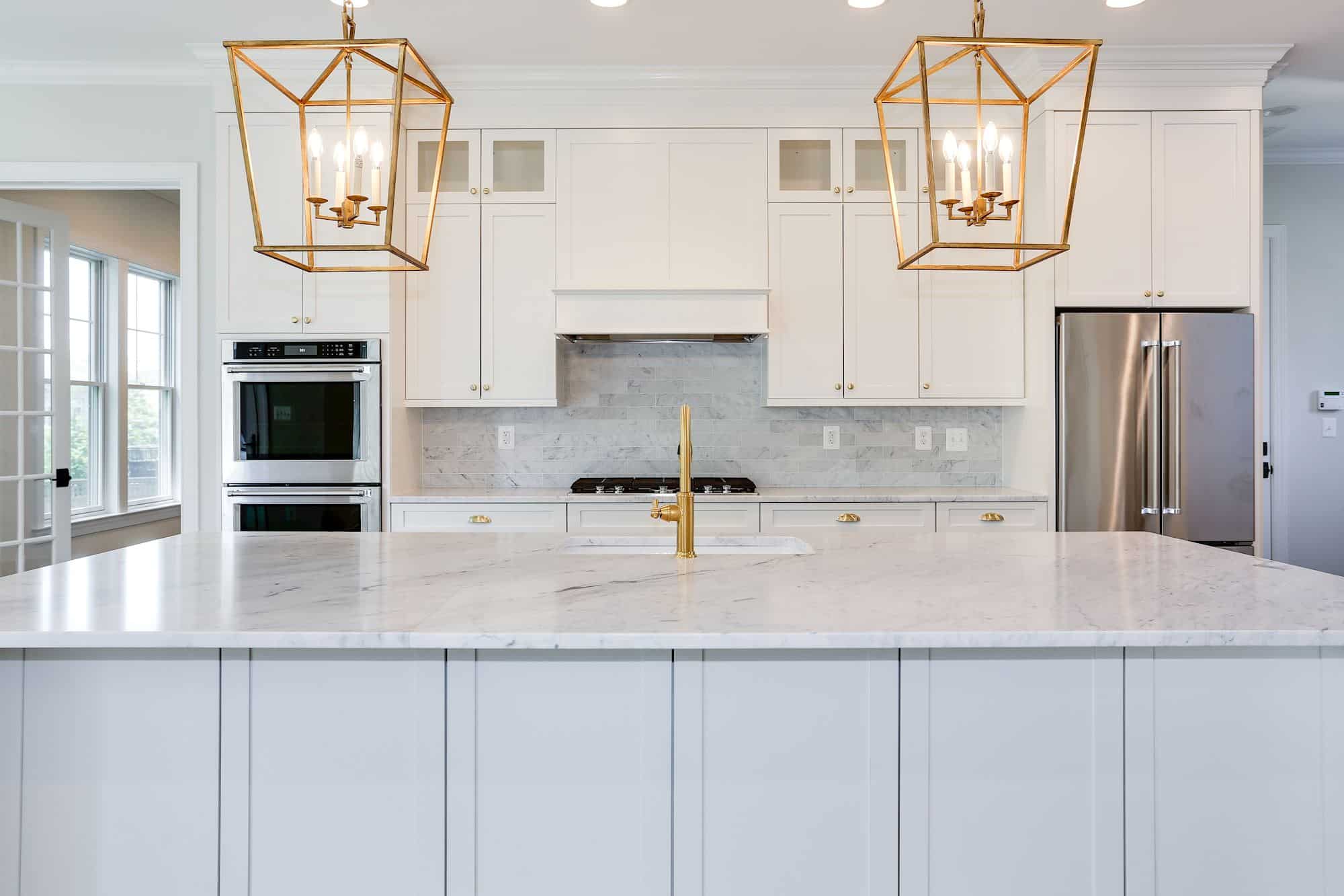 Range wall, hood, and glass cabinets - one continuous run